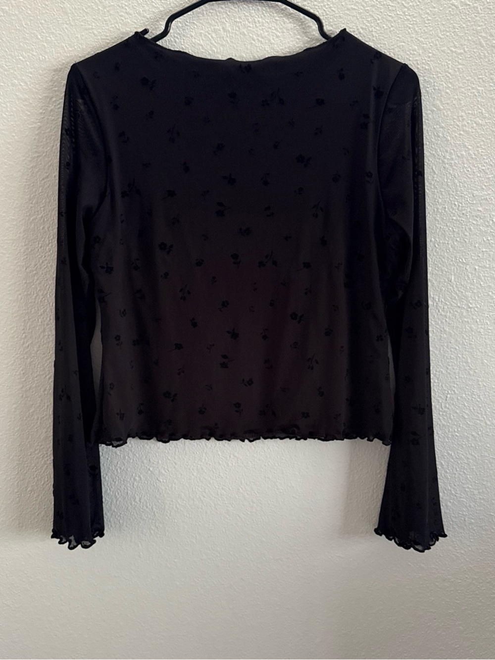 Y2K Sheer Black Mesh Floral Long Sleeve Top XL - Picture 2 of 7